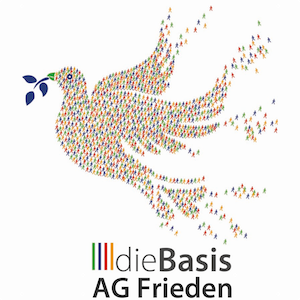 Logo der AG Frieden, eine aus kleinen Figuren zusammengesetzte Friedenstaube